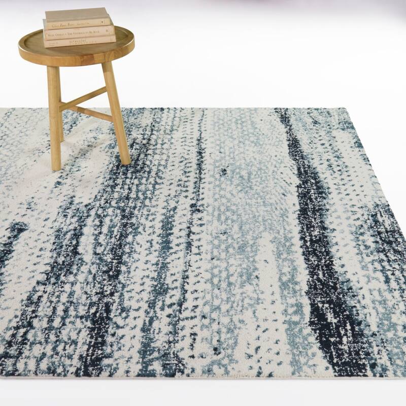 Samuel Watercolor Abstract Area Rug - Blue/Cream - 7'10" x 10'