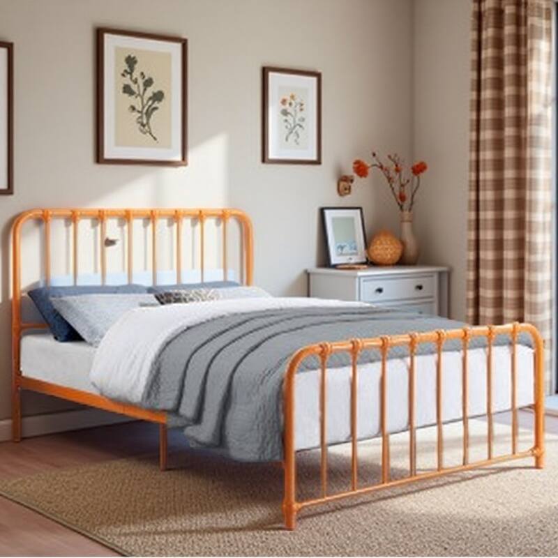 Twin Size Metal Platform Bed with Classic Design, No Box Spring Needed, Easy Assembly, Ships in One Box - Full Orange - Full