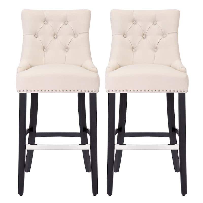 Carter 29" Linen Fabric Tufted Upholstered Bar Stool (Set of 2) - N/A