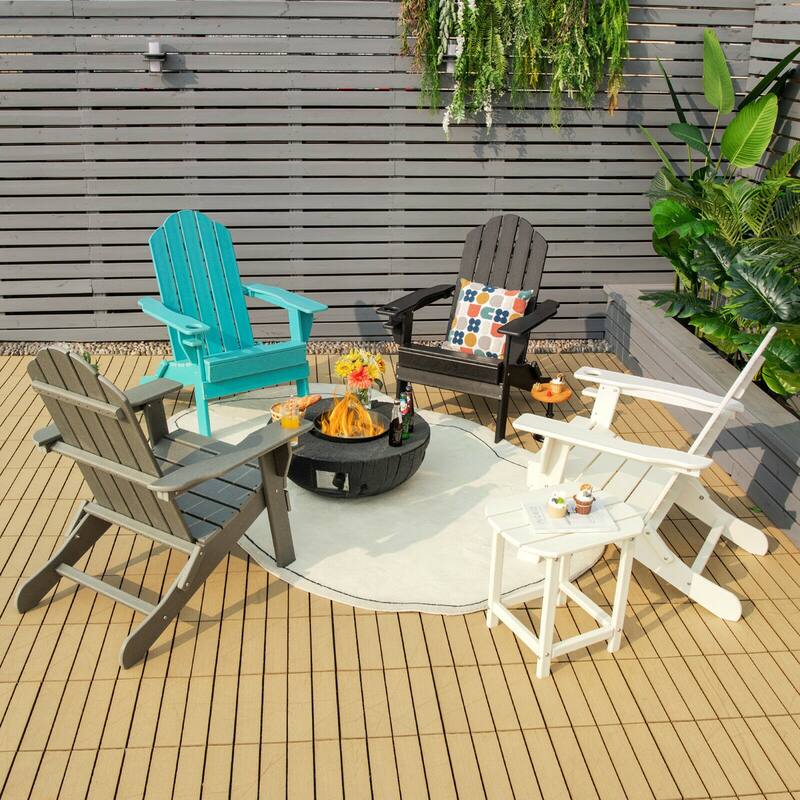Gymax 4PCS Patio Folding Adirondack Chair Weather Resistant Cup Holder