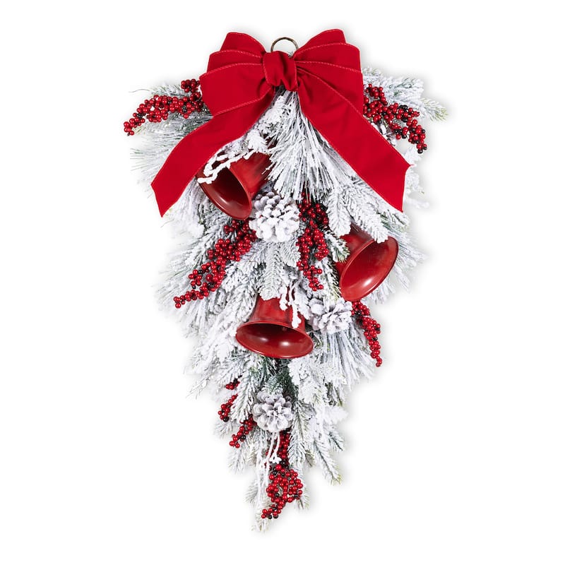 Glitzhome Christmas Berry Bow Pinecone Bell Holy Leaf Teardrop Swag Xmas Wreath - Single-J