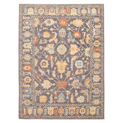 ECARPETGALLERY Hand-knotted Modern Oushak Dark Grey Wool Rug - 9' 1" x 12' 5"