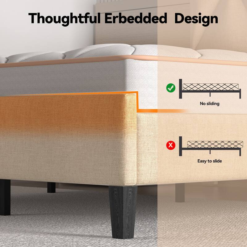 Upholstered Platform Bed Frame with Adjustable Headboard, LED Light, Charging Station, No Box Spring Needed, Wooden Slat Support
