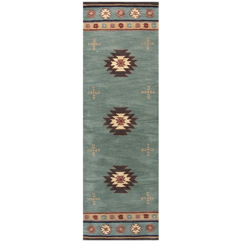 Alora Decor Ryder Southwestern Hand-tufted Wool Rug - 2'6" x 8' Runner - Blue Gray