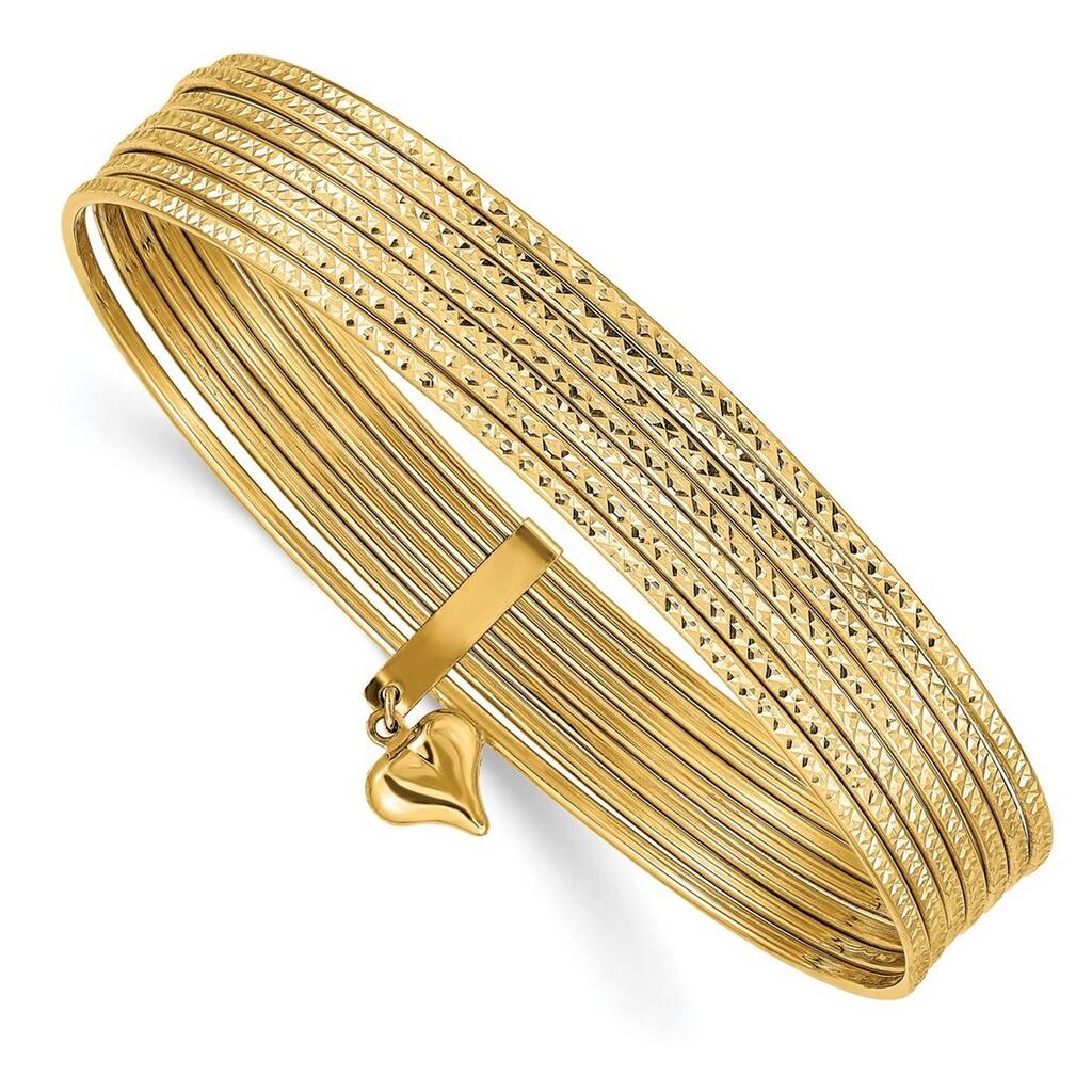 Curata 14k Yellow Gold Hollow Textured Sparkle Cut Slip on Bangle Bracelets