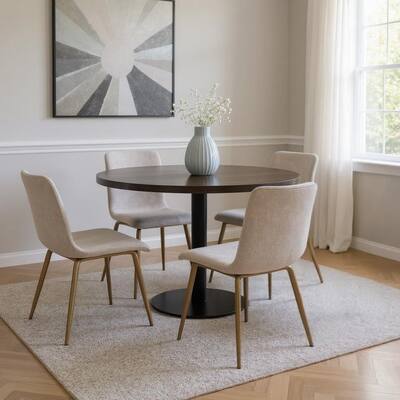 HomeRoots Set of Four Beige and Gold Upholstered Fabric Dining Side Chairs - 17.30 in. x 34.60 in. x 18.10 in.