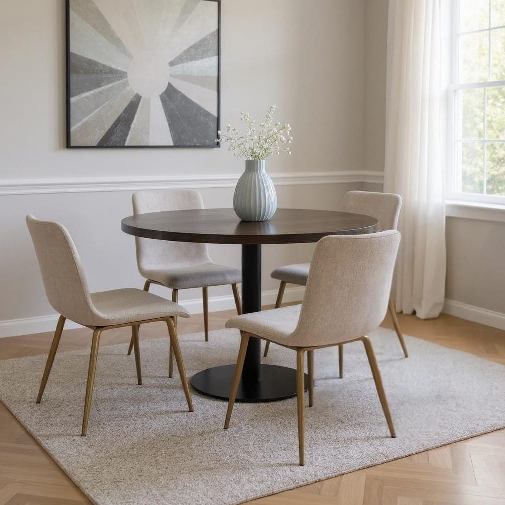 HomeRoots Set of Four Beige and Gold Upholstered Fabric Dining Side Chairs - 17.30 in. x 34.60 in. x 18.10 in.