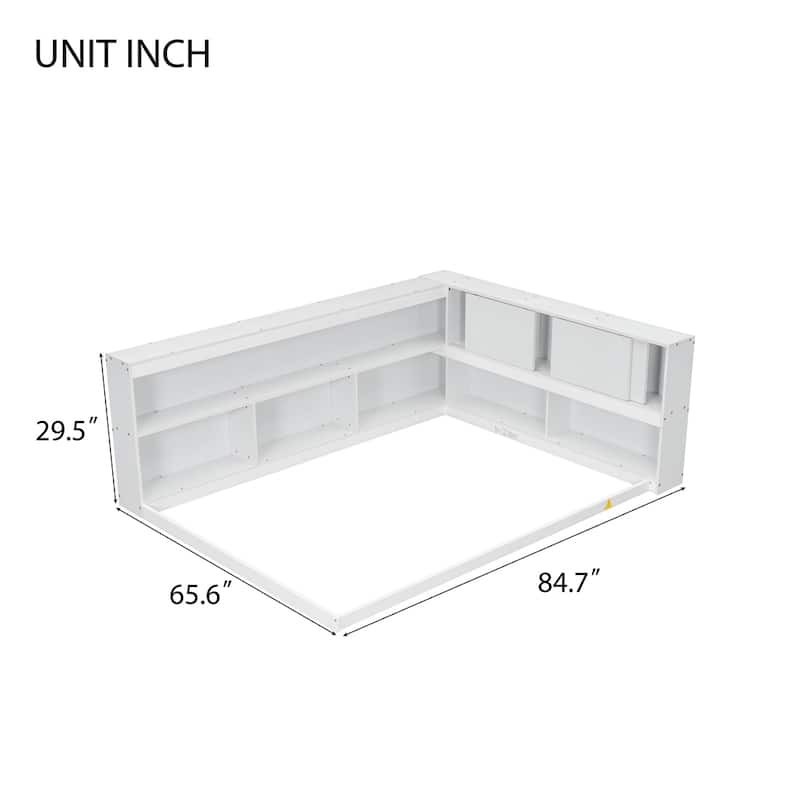 Full Floor Bed with L-shaped Bookcases, Sliding Doors Without Slats