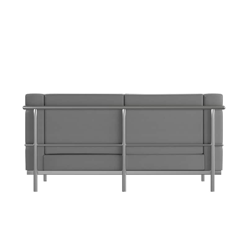 Contemporary LeatherSoft Loveseat with Double Bar Encasing Frame