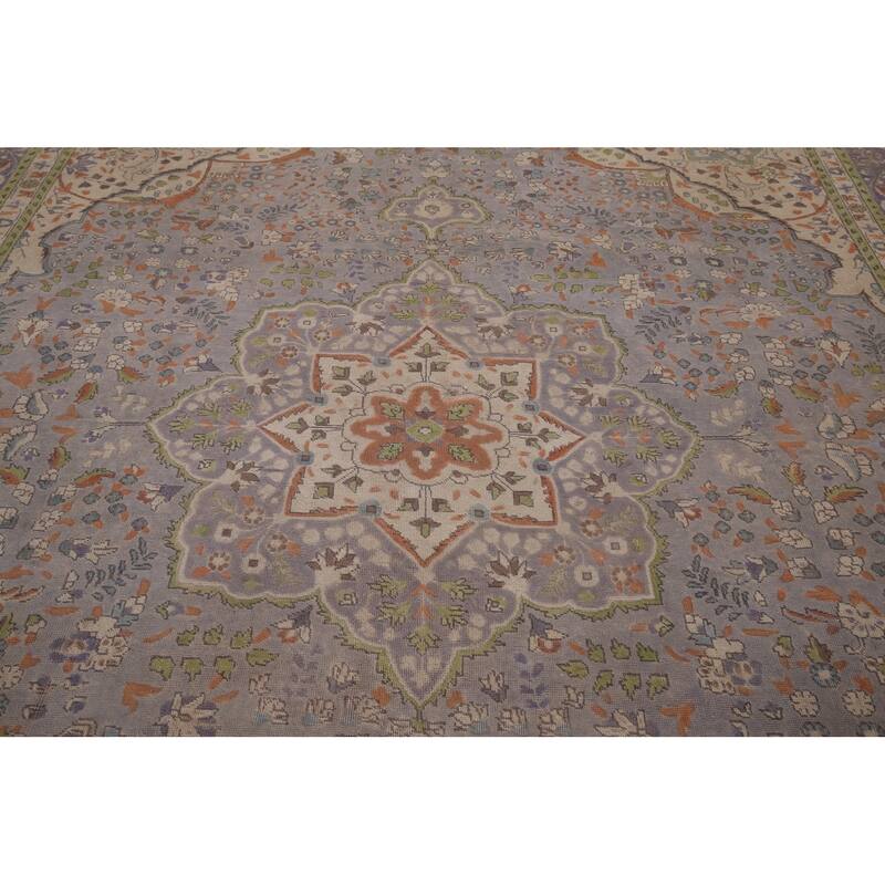 Floral Blue Tabriz Persian Vintage Area Rug Handmade Wool Carpet 10'0