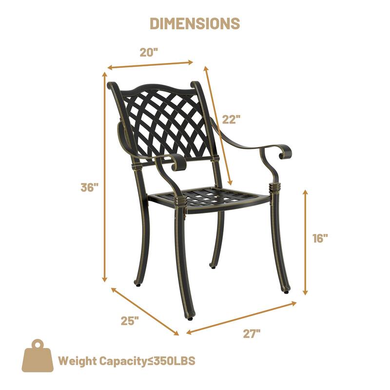 Woven Diagonal Cast Aluminum Dining Chair-Antique Bronze
