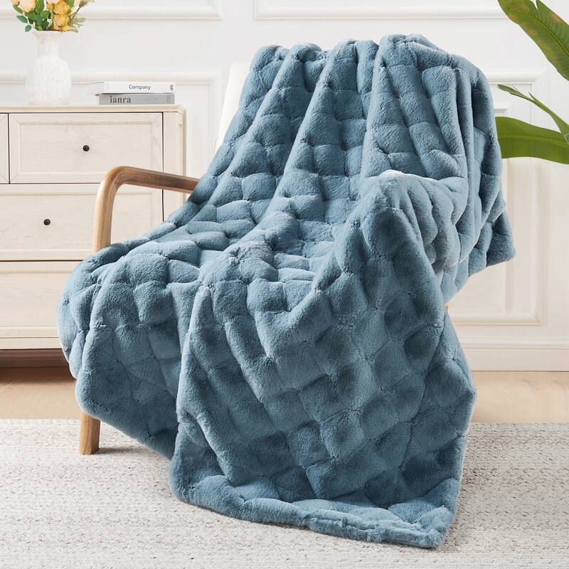 Christmas jacquard imitativerabbit fauxfur throw 50"x60"