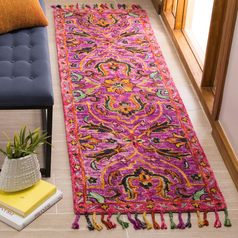 SAFAVIEH Handmade Blossom Sila Modern Floral Wool Rug - 2'3" x 8' Runner - Purple/Multi