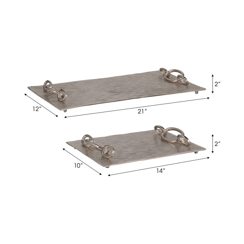 Decorative Metal Tray with Link Handles - Set of 2 - 21", 14", Gold