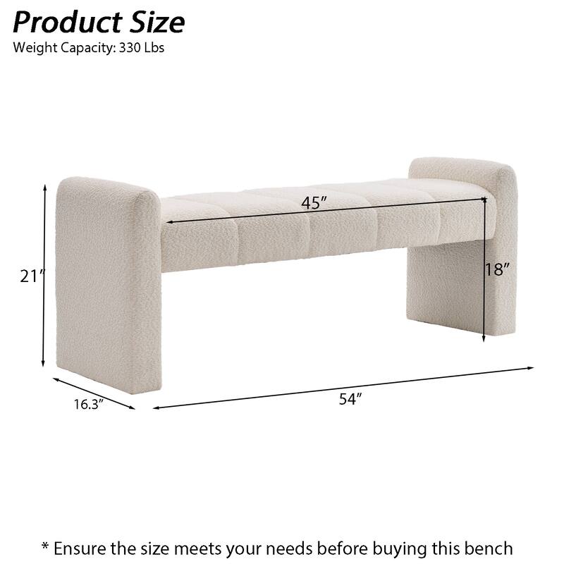 54" Boucle Bedroom Bench with Channel Tufted Modern Entryway Bench Window Bench End of Bed Bench