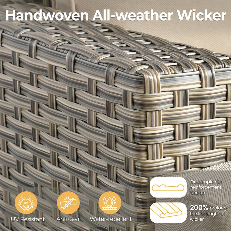 HOOOWOOO 13-piece Outdoor Sofa Patio Wicker Swivel Chair Set with 42" Fire Pit