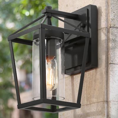 Mufy 1-light Black Lantern Outdoor Wall Sconce Dimmable Exterior Wall Lighting for Garage Porch Front Door