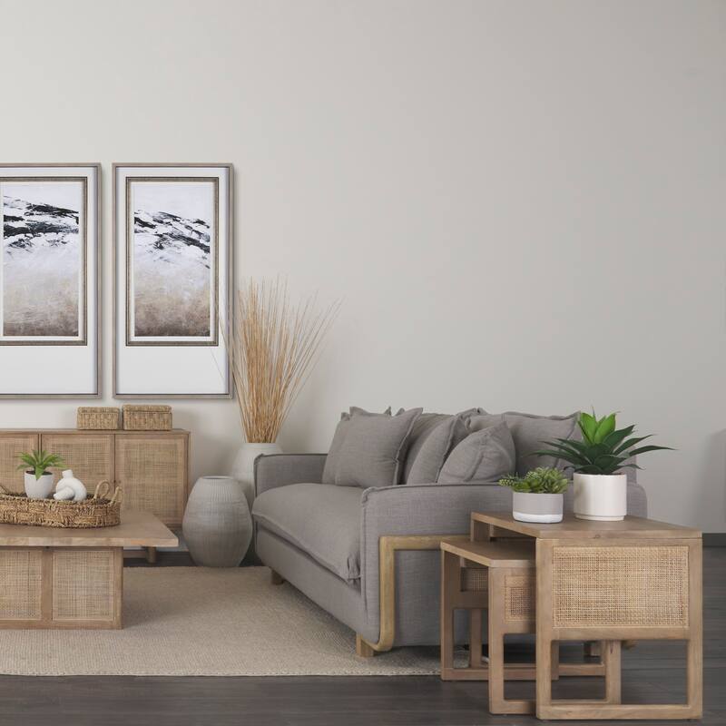 Grier Solid Wood With Cane Accents Square Nesting Accent Tables (Set of 2) - 20L x 20W x 23H - Light Brown