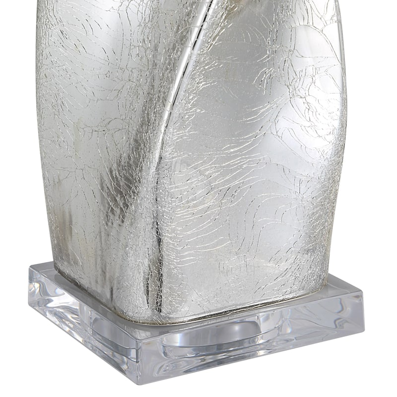Crackled Table Lamp with Drum Shade - 31.5" - Silver Finish