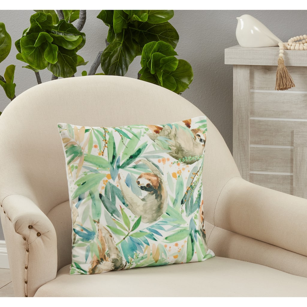 Poly-Filled Throw Pillow With Hanging Sloths Design