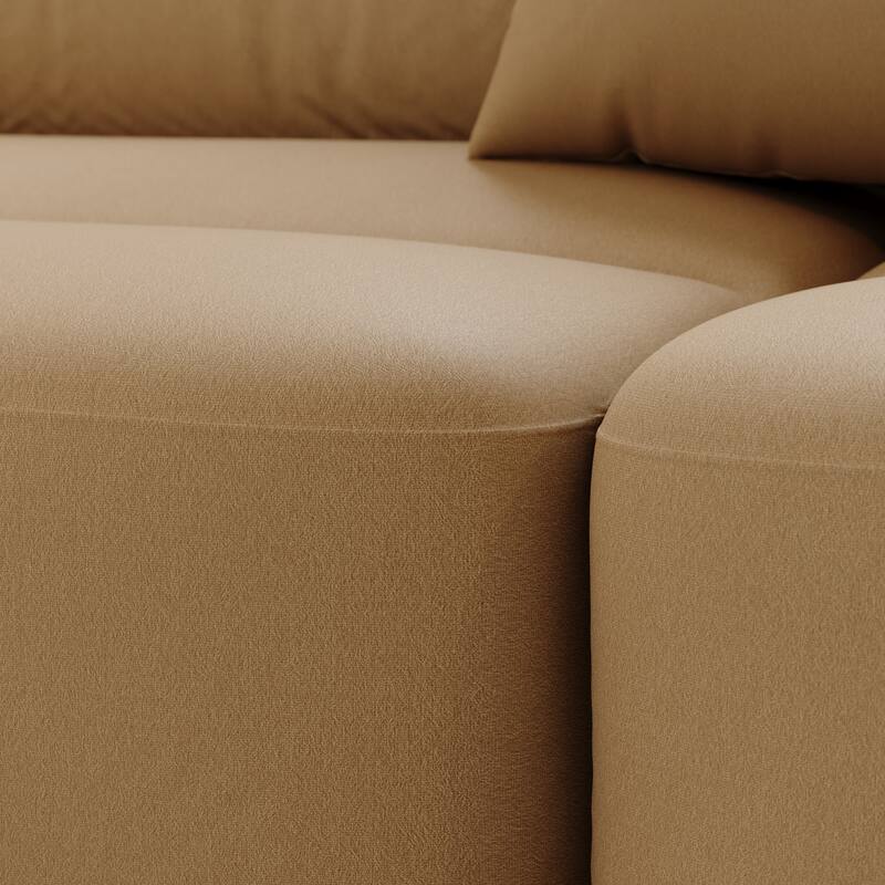 Modern Curved Fabric Sofa Couch for Living Room, 110" Wide 3-Seater Sectional in Brown Upholstery with Plush Cushions