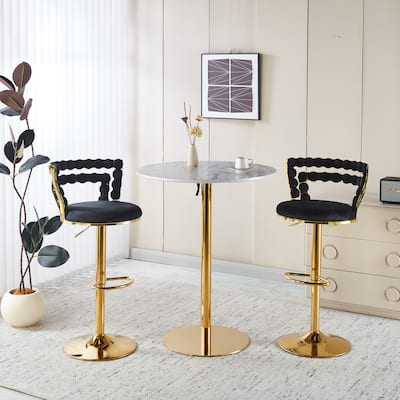 Modern Bar Chairs (Set Of 2) – Black Velvet Bar Stools With Golden Iron Tube Legs, Soft Cushions & Comfortable Backrests.