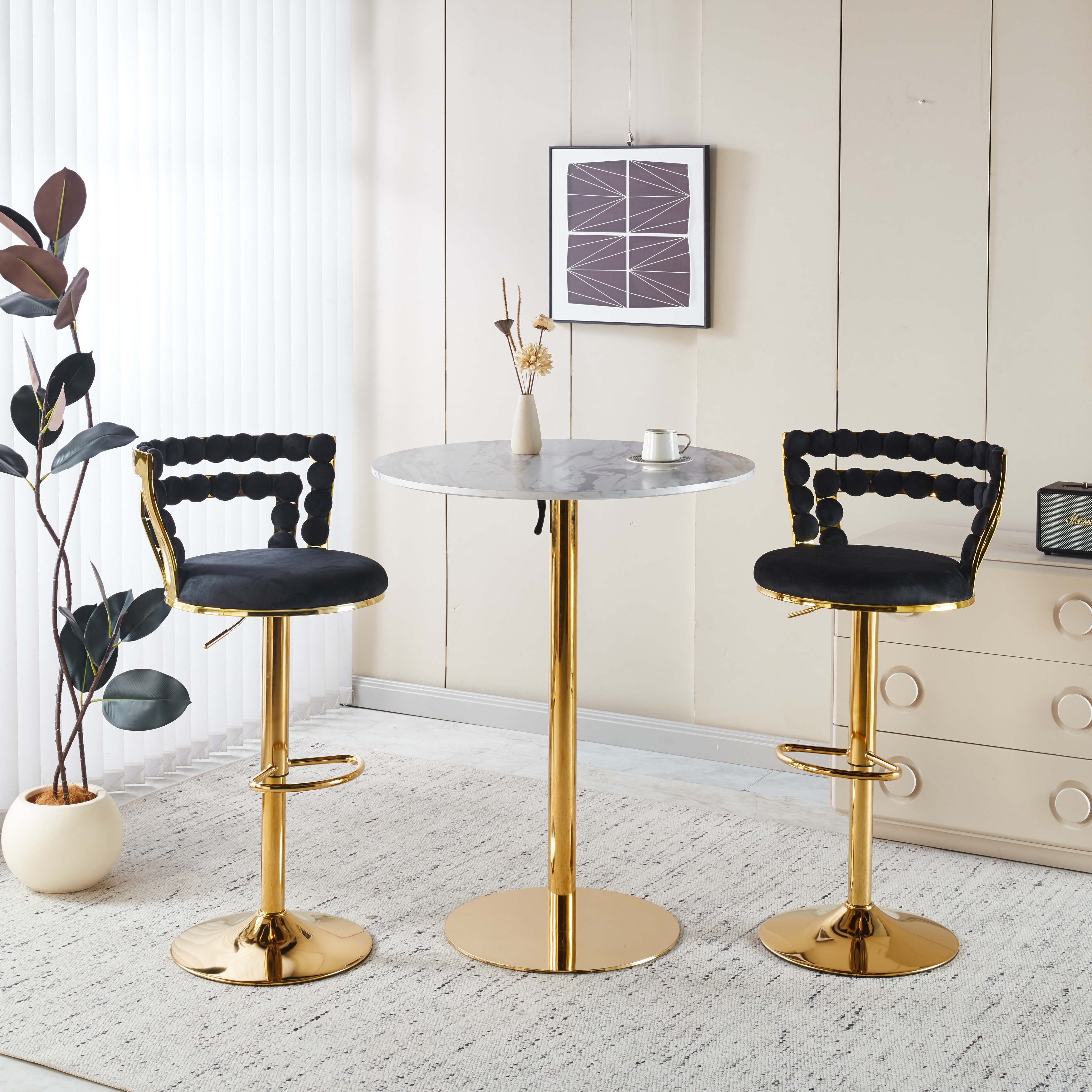 Modern Bar Stools Set of 2, Adjustable Height Barstools with Golden Base
