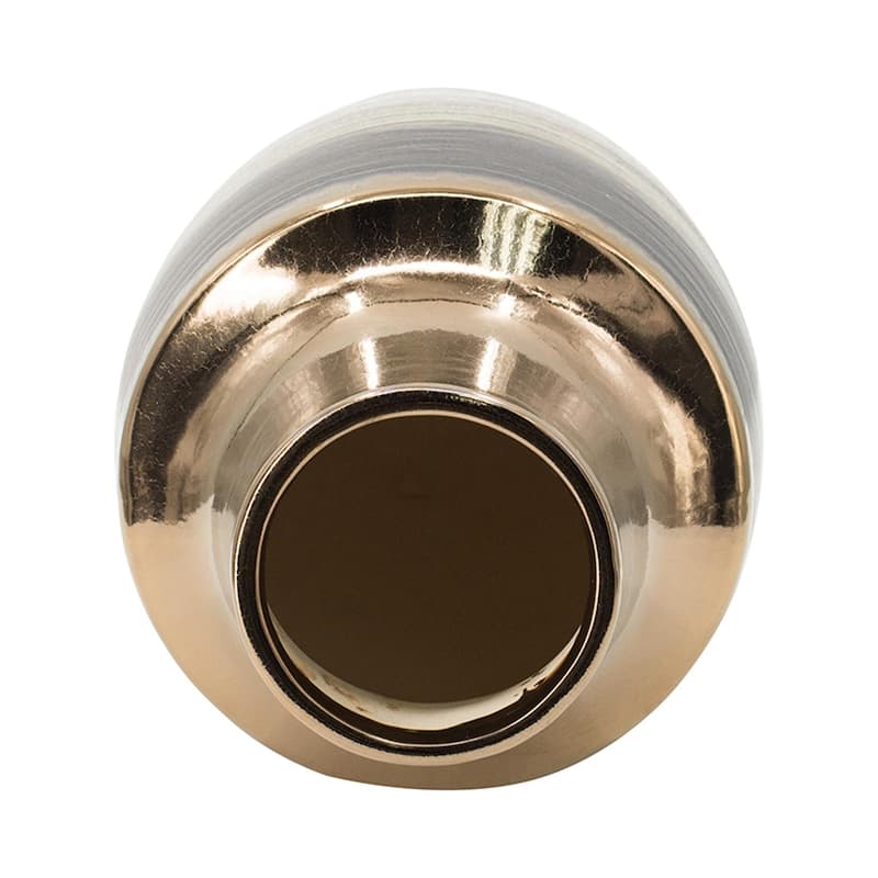 11" Brown And Bronze Striped Ceramic Round Table Vase - 7.30