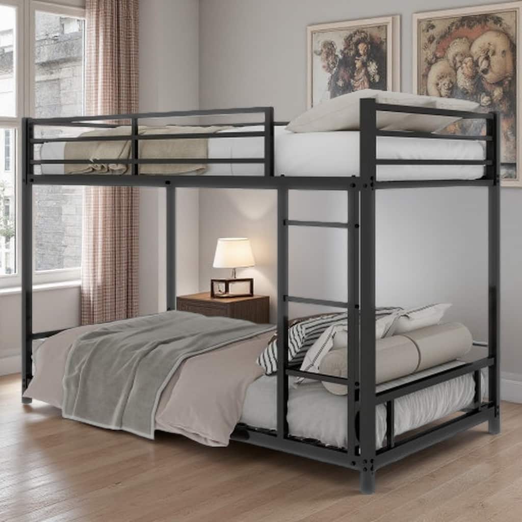 Twin Over Twin Metal Bunk Bed with Safety Guardrails, Sturdy Construction, Noise-Reduced, No Box Spring Needed, Black
