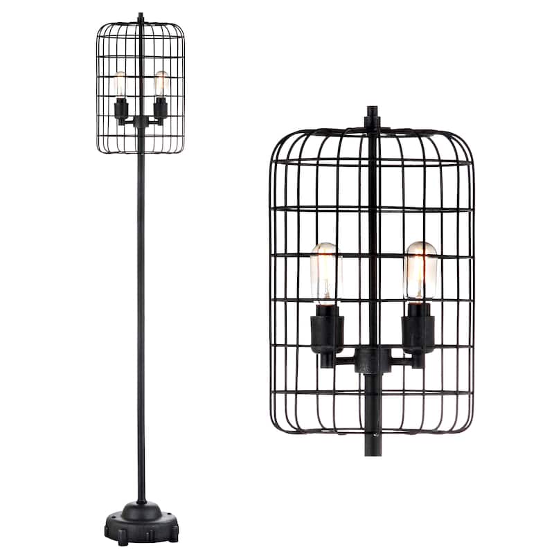 Jaxon 65" Industrial Metal Floor Lamp, Black/Silver by JONATHAN Y - 65" H x 11" W x 11" D