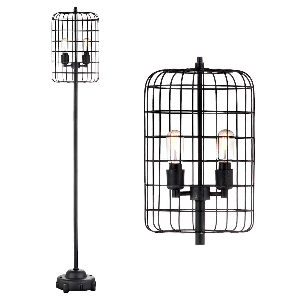 Jaxon 65" Industrial Metal Floor Lamp, Black/Silver by JONATHAN Y - 65" H x 11" W x 11" D