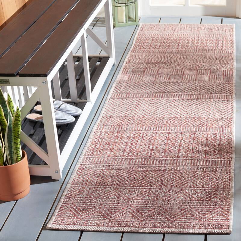 SAFAVIEH Courtyard Rozenn Indoor/ Outdoor Waterproof Patio Backyard Rug - 2'3" x 8' Runner - Beige/Rust