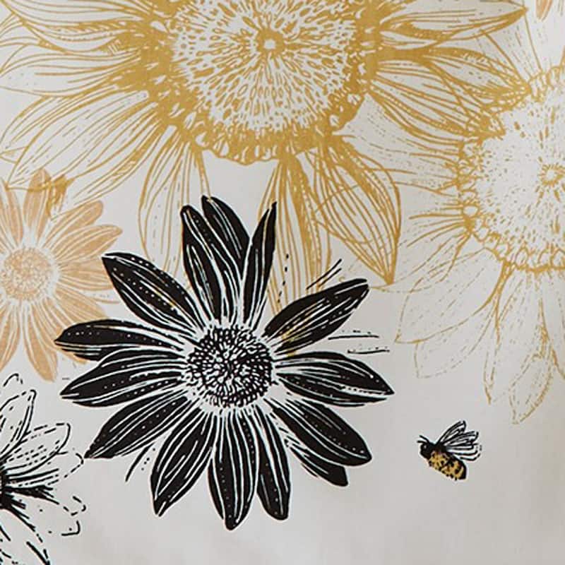Set of 2 Black and Yellow Sunflower Print with Coordinating Black Stripe Cotton Kitchen Dishtowels 26L x 18W in. - Multi