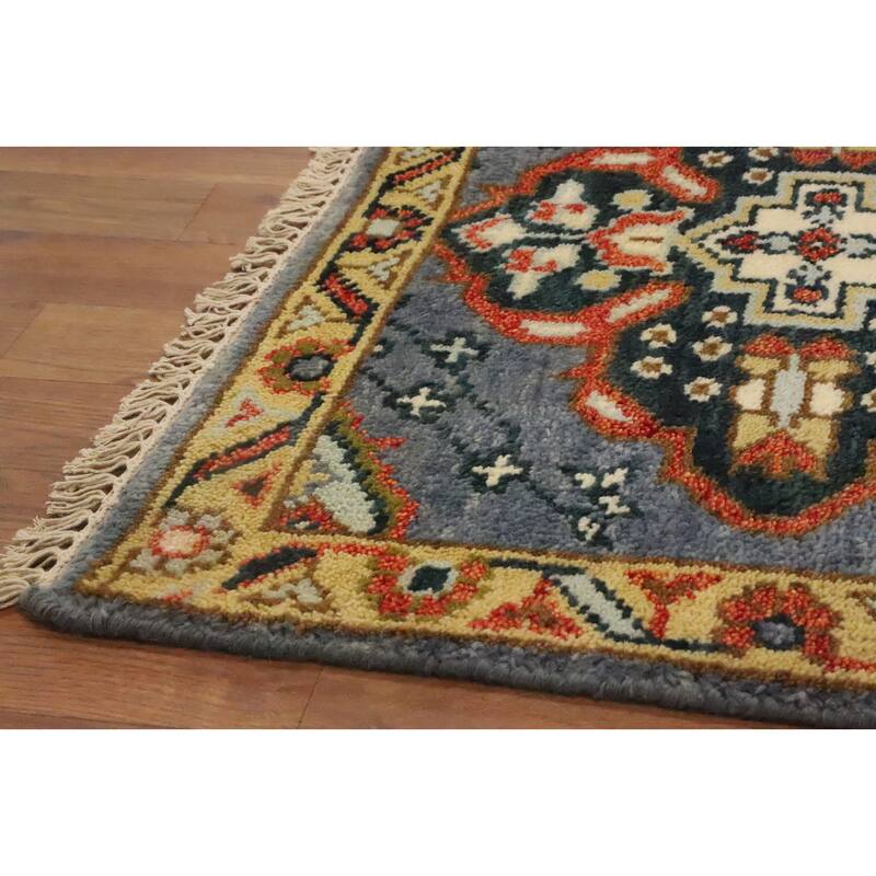 Hand Knotted Oriental 100% Wool Carpet Traditional Geometric Greys & Charcoal Kazak Runner Rug - 9' 9'' X 2' 7''