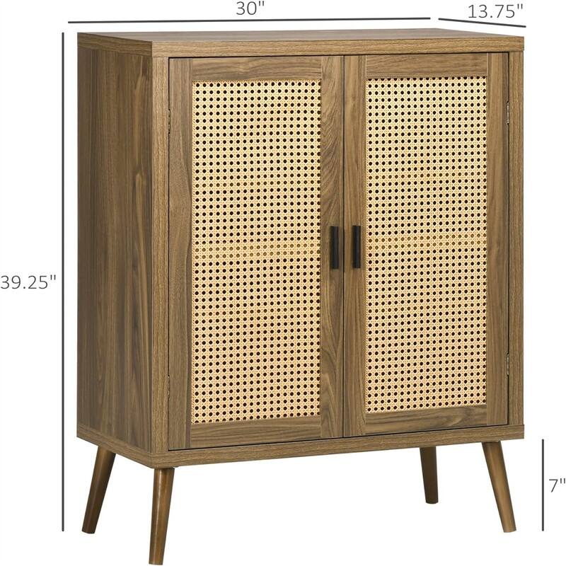Sideboard Buffet Cabinet with Rattan Decorated Doors - 13.75"D x 30"W x 39.25"H