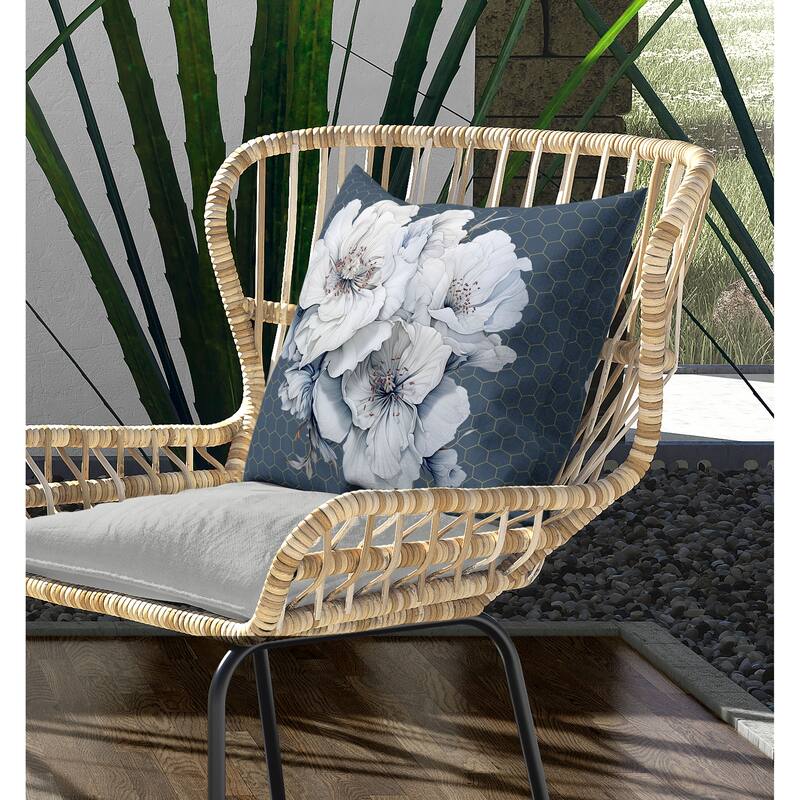 Magnolia Majesty Indoor/Outdoor Reversible Throw Pillow Prussian and Blue