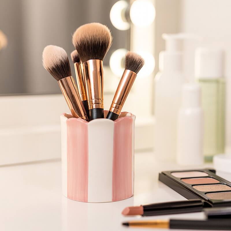 Boho Striped Ceramic Storage Container with Scalloped Rim - 4"