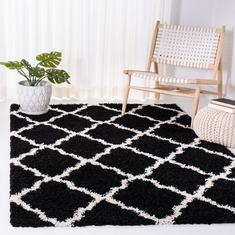 SAFAVIEH Dallas Shag Giusy Trellis 1.5-inch Thick Rug - 8'6" x 12' - Black/Ivory