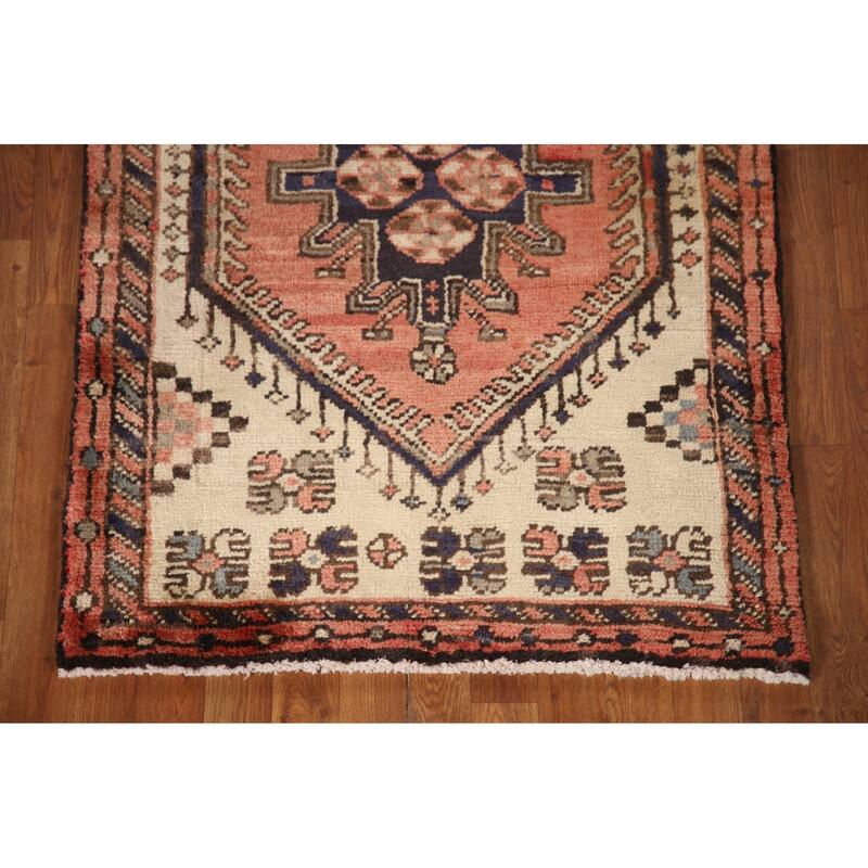 Geometric Bakhtiari Persian Vintage Runner Rug Handmade Wool Carpet - 3'1"x 9'1"