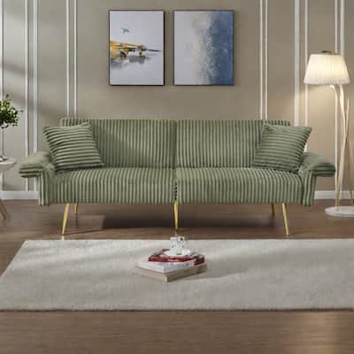 79" Corduroy Foldable Sofa Bed with 3-Position Armrests, High-Resilience Foam, and Metal Legs