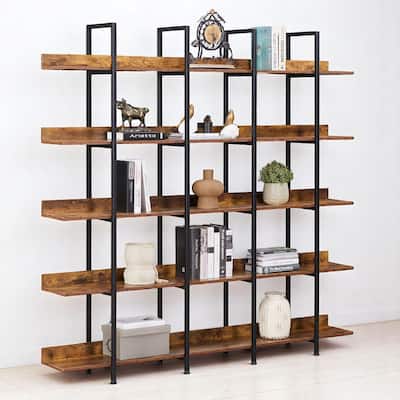 5-Tier Industrial Bookshelf, Rustic Bookcase, Adjustable Foot Pads, 70.87" Tall Storage Rack for Living Room, Office