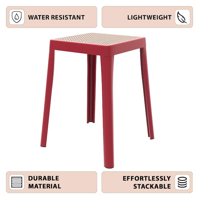 Tresse Modern Stackable Dining Stool with Wicker Seat for Dining Room, Garden, Patio, Indoor or Outdoor Set of 2