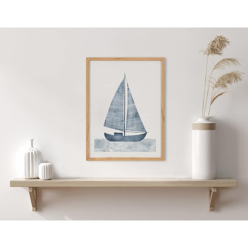 Kate and Laurel Gallery Nautical Blue Sailboat Print