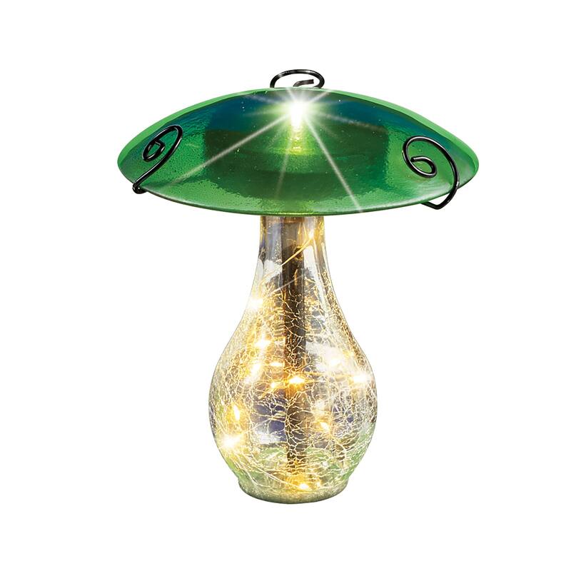 LED Lighted Glass Mushroom Solar Powered Garden Stake - 6.5 x 11.75 x 6.5