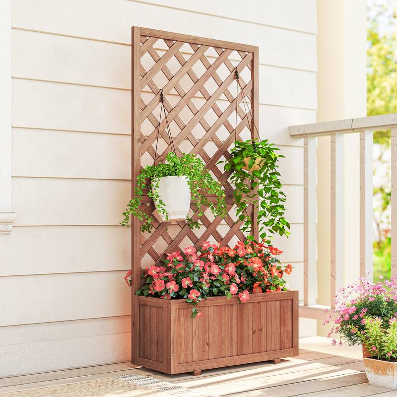 Outsunny Tall Planter Box with Trellis