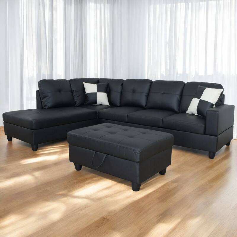 KISRAIS 103" Wide 3-Piece Vegan Leather Sectional Sofa Set - 103.5"W*74.5"D*35"H