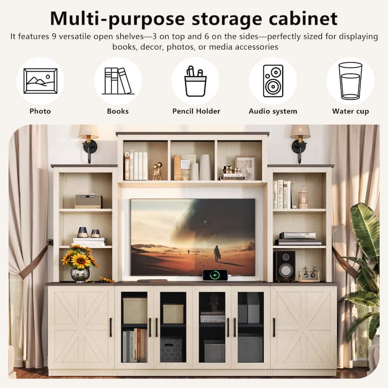 Wall Unit Entertainment Center with Charging Station and USB Charging, with Large Storage Cabinet, TV Stand Media Console