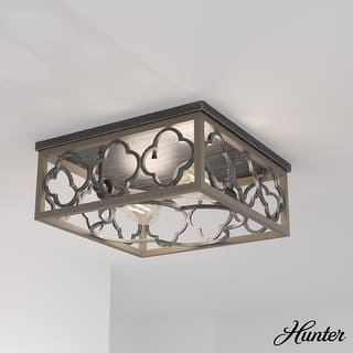 Hunter Gablecrest 2 Light Flush Mount Ceiling Light - Entry, Bathroom - Modern Farmhouse, Transitional, Distressed - Damp Rated!