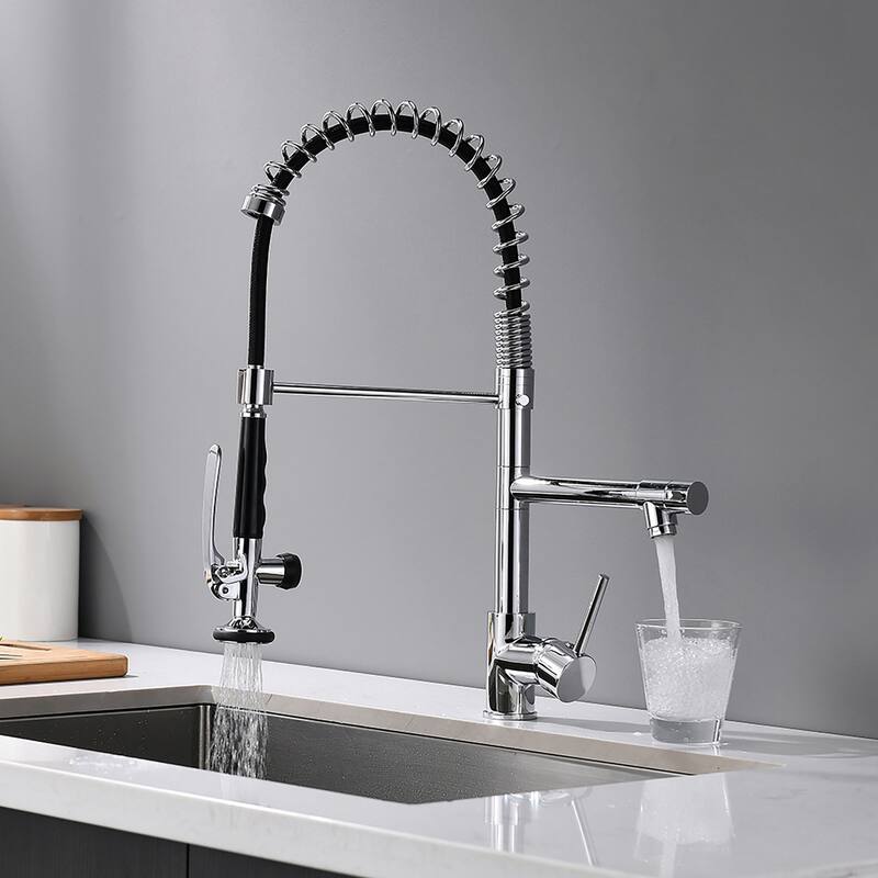 Single Handle Double-Spout High Arc Pull Down Kitchen Sink Faucet