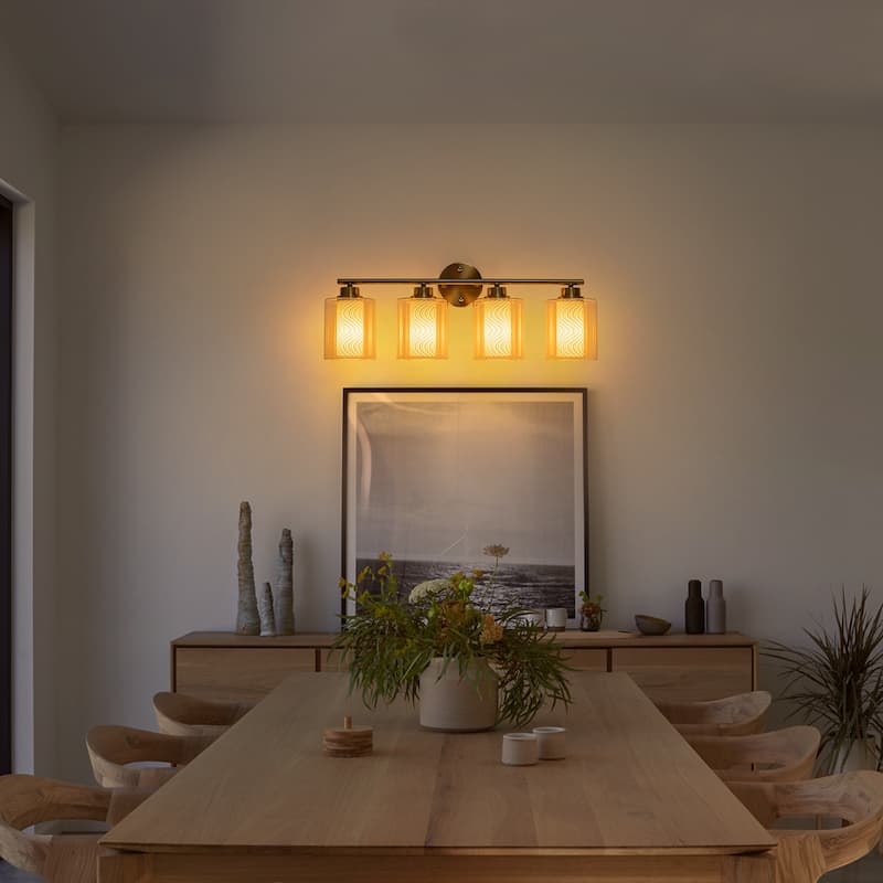 Modern Gold Vanity Light with Double Cylinder Shades Bathroom